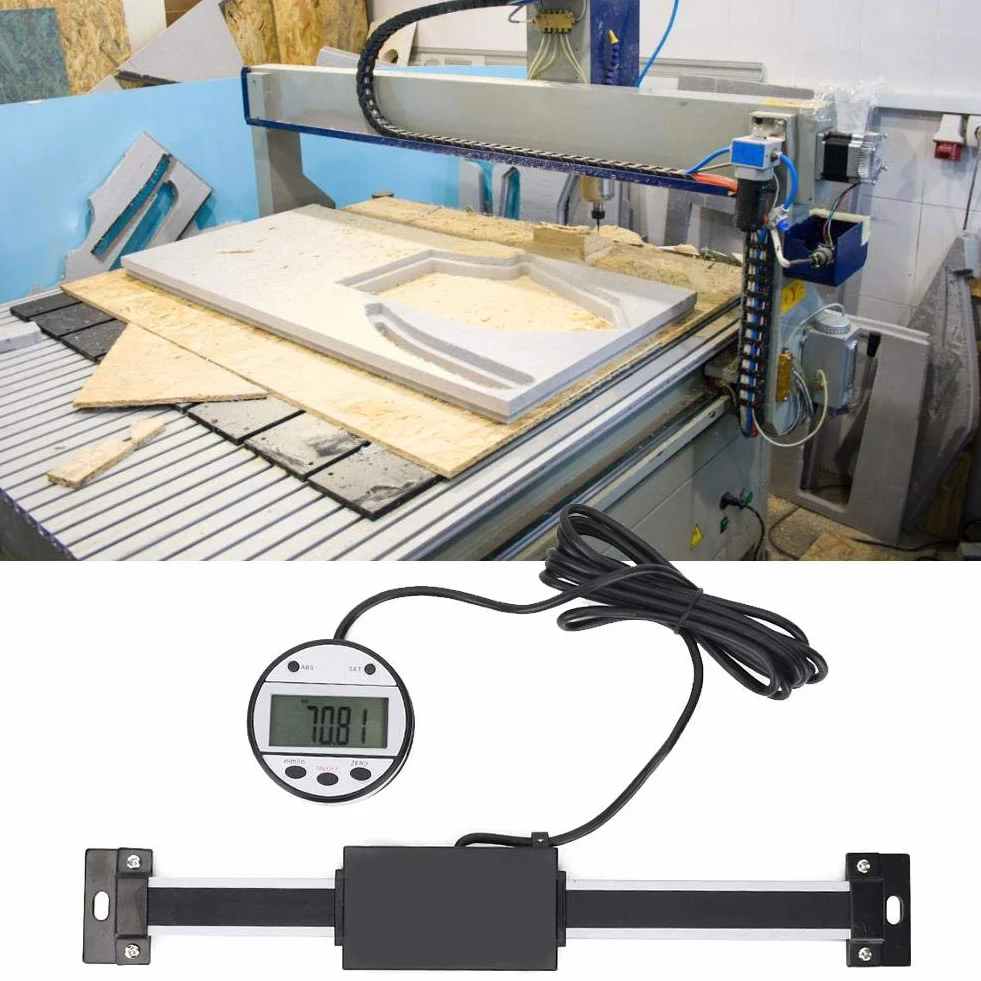Escala lineal digital de 1000 mm, lectura precisa de aleación de aluminio LCD con herramienta de medición de dispositivo de visualización de rectángulo magnético redondo, para mecanizado(1000MM)