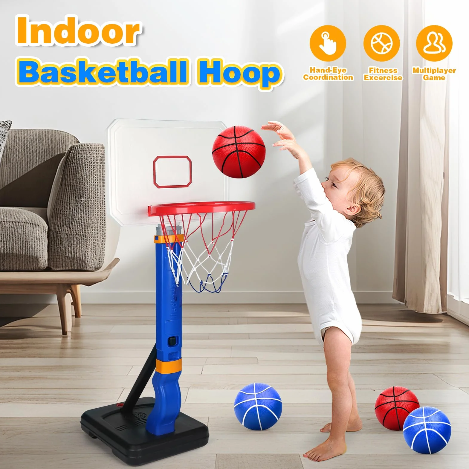 YIMORE Canasta y Baloncesto Infantil, Altura Ajustable 70-138 cm, para Niños 3-8 Años