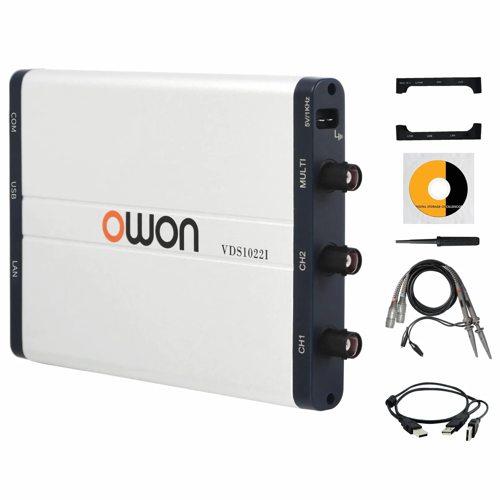 OWON VDS1022i Oscilloscopio USB basato su PC, 2+1 (multi) canali portatile, larghezza di banda 25 MHz con isolamento del canale