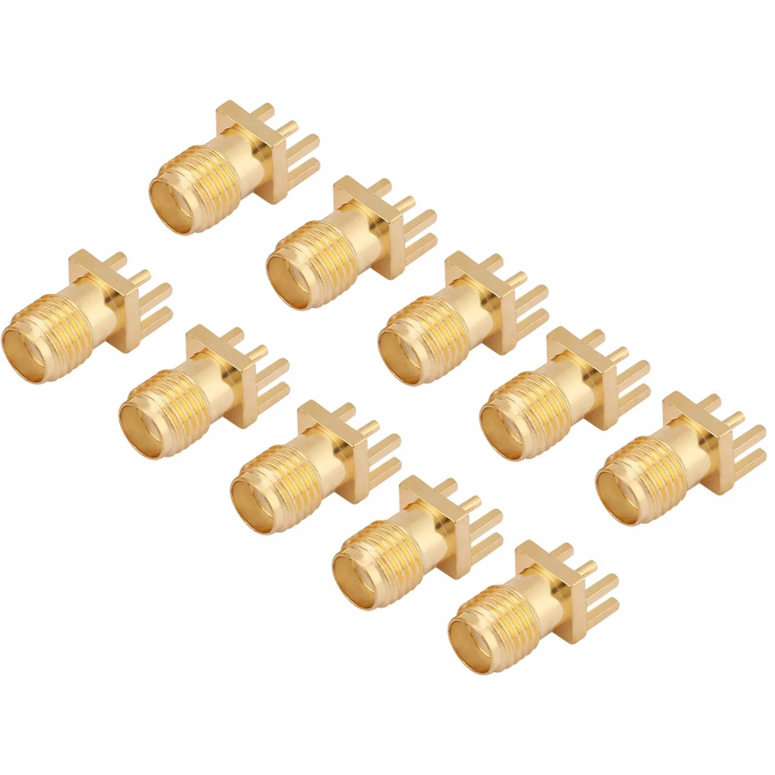 Yosoo SMA Connector, Conector de Enchufe SMA de latón de 10 Piezas, Conectores Hembra SMA PCB de Montaje en Conectores RF de 50 ohmios para módulos inalámbricos