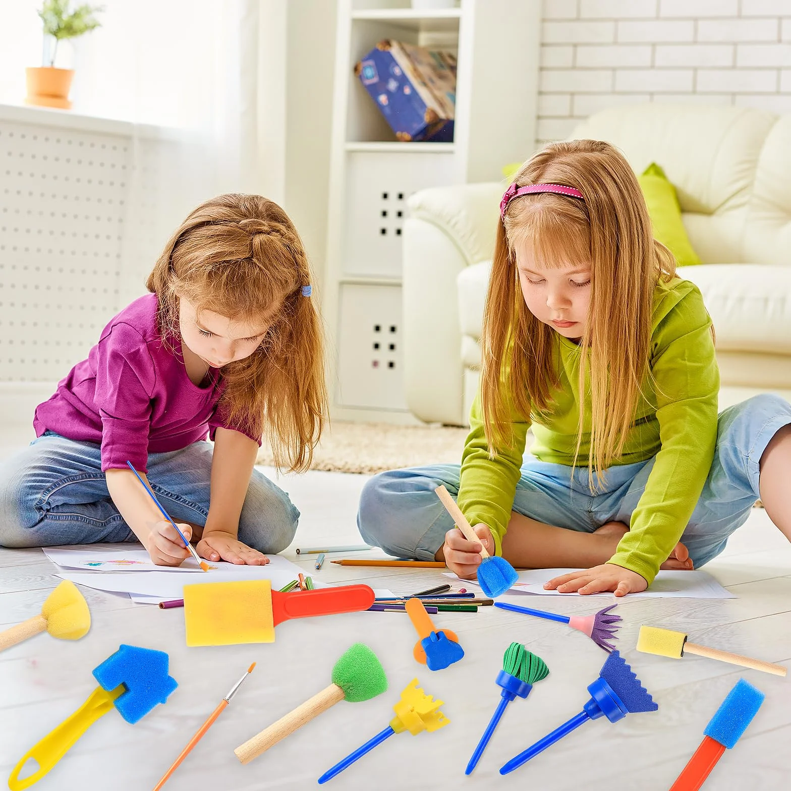 Esponja Pintura Cepillos Kit 30 Piezas Reutilizable Rollo Papel Pintar Pinceles Niños