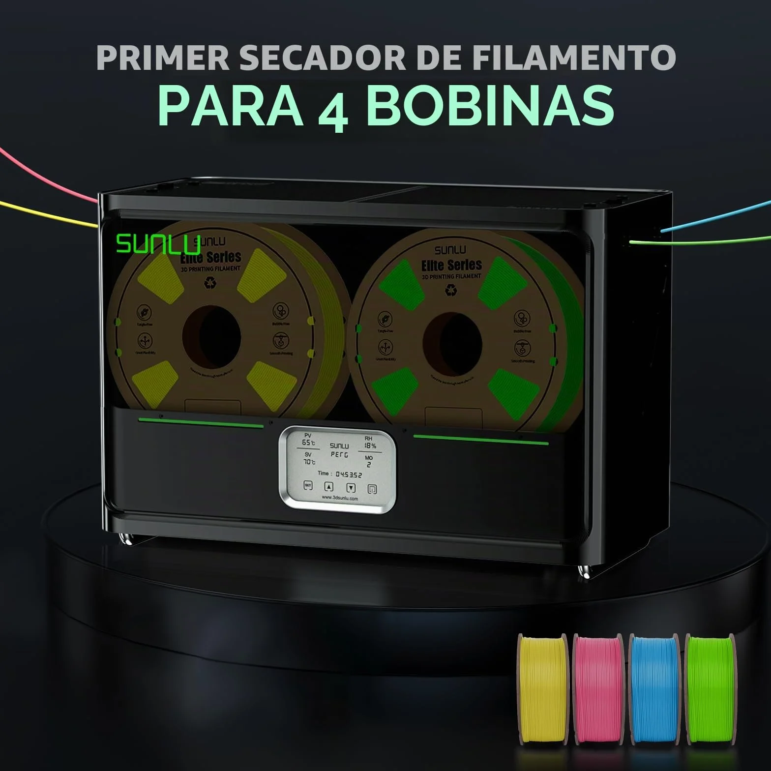 Oficial S4 Caja Secadora de Filamento, Deshidratador de filamento de 4 carretes mMejorado con Equilibrio de Temperatura, Control Automático de Humedad, para 3D Fliamento PLA TPU PETG ABS Nylon