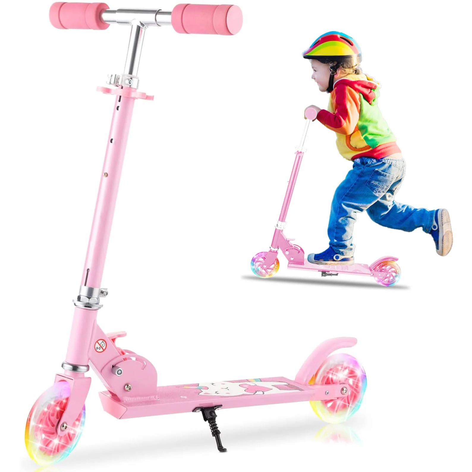 Patinetes para niños 3-8 años Plegable Aluminio Ligero 3 Niveles 28-31.6 Pulgadas Ruedas Poliuretano Suaves