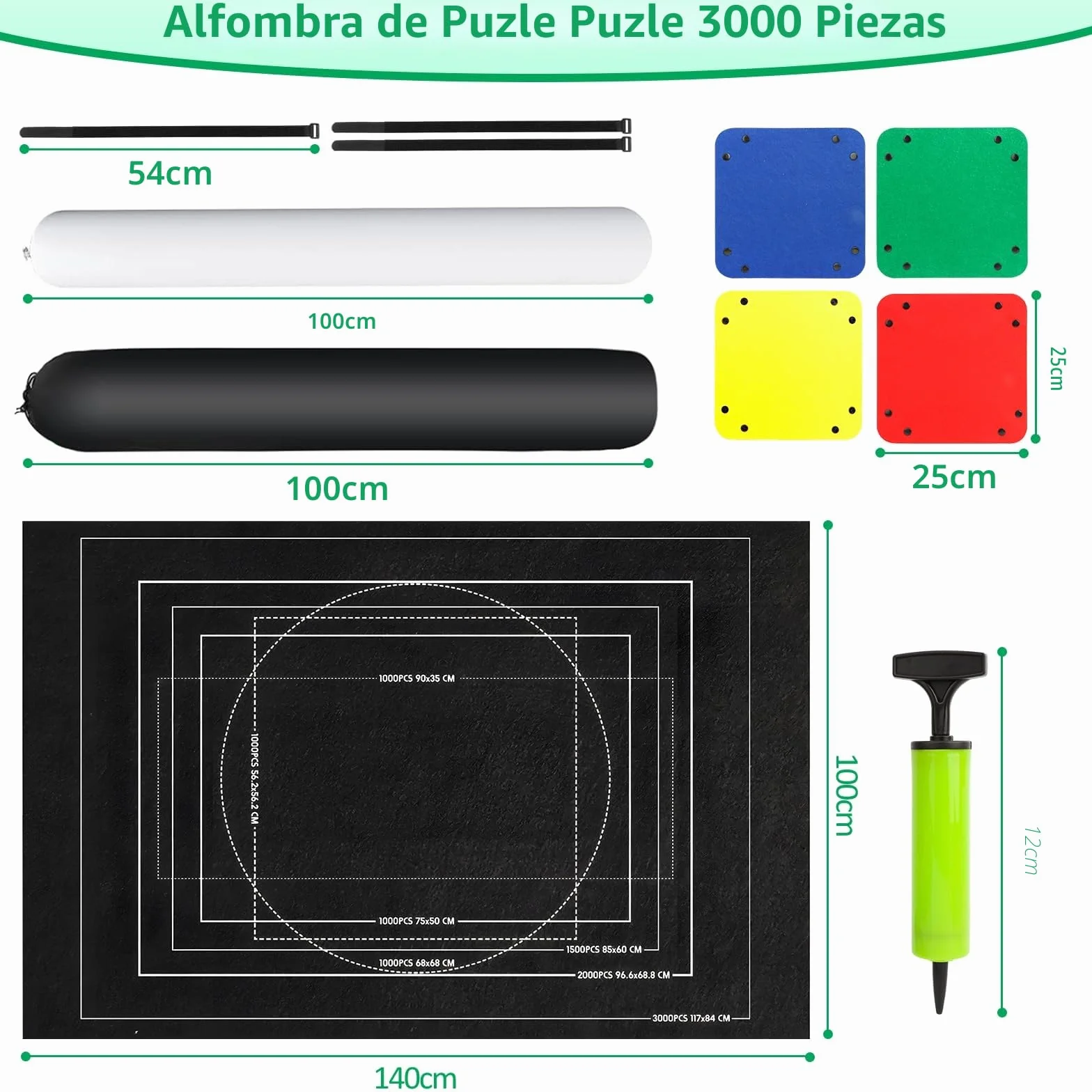 VFANDV Tapete Puzzle Fieltro para 1000 3000 Piezas Jigsaw Puzzle Mat Roll Portátil con 4 Clasificadores Negro