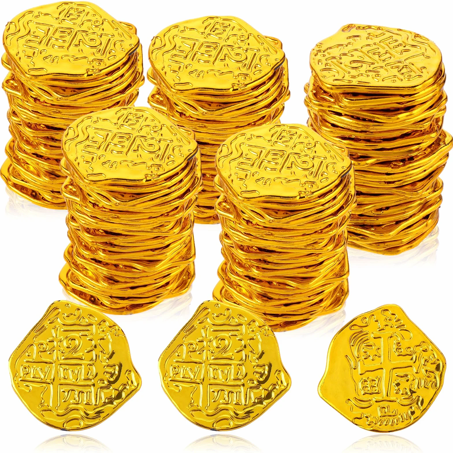Lusofie 100 Piezas Monedas Pirata Réplica de Plástico Doblones Españoles para Fiesta Temática Halloween