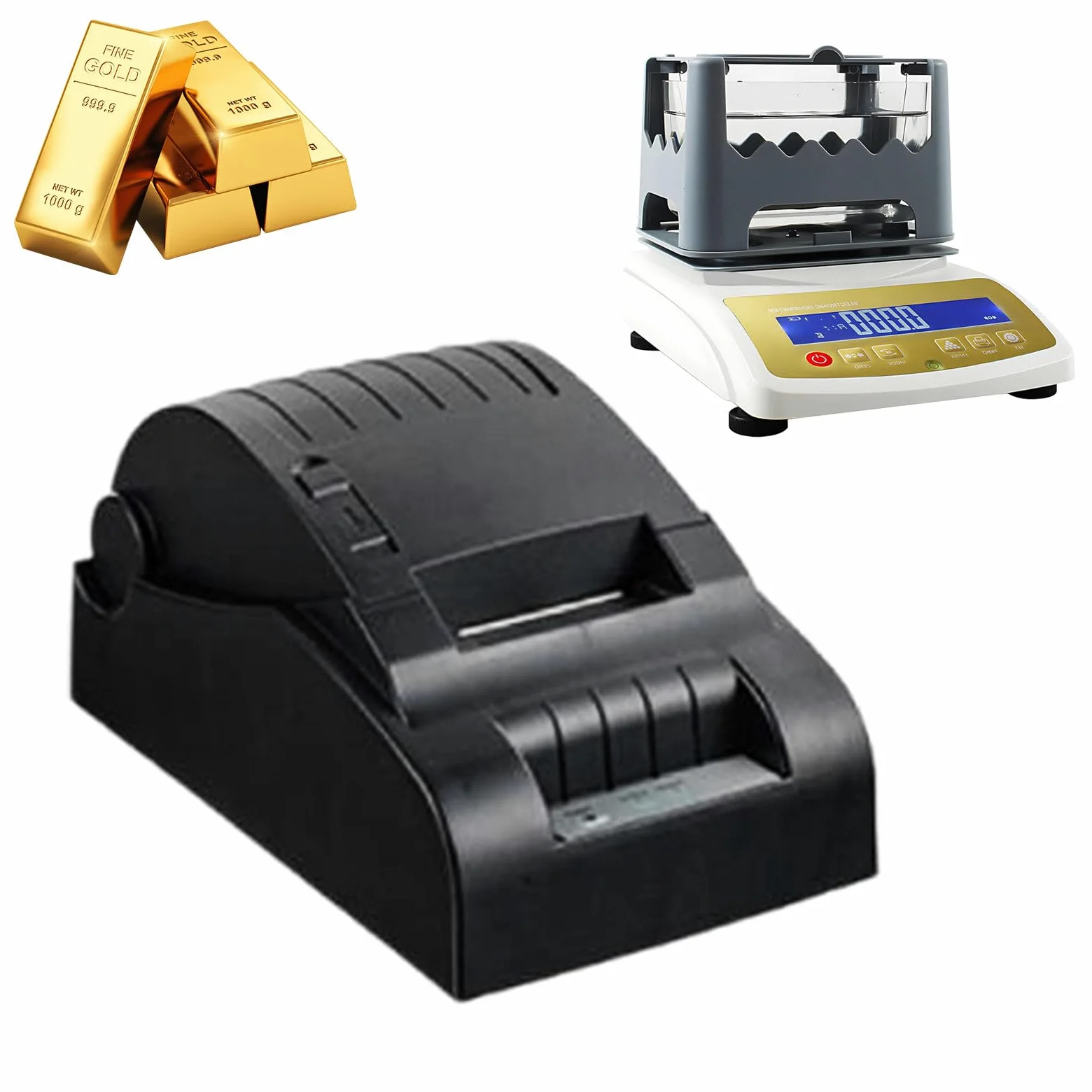 Analizador De Metales Preciosos, Probador De Pureza De Oro, Tester Digital De Oro, Peso Máximo 1200g, Precisión 0.001g, Resolución 0.0001g/cm³, para Joyerías Y Refinerías Printer