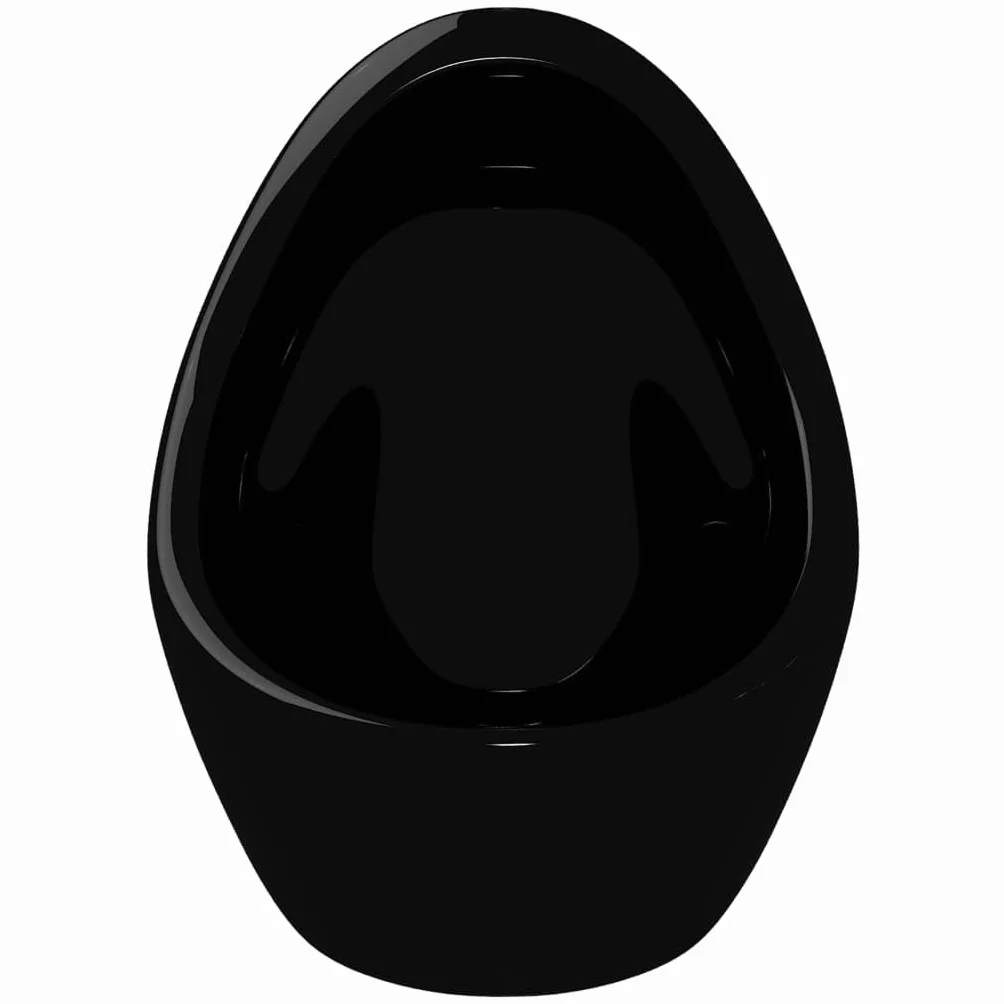 vidaXL Urinario Porcelana Montaje Pared Masculino Válvula Sifón Descarga Tubo Desagüe Incluidos Conjunto Inodoro Cerámica WC Diseño Forma Oval Negro