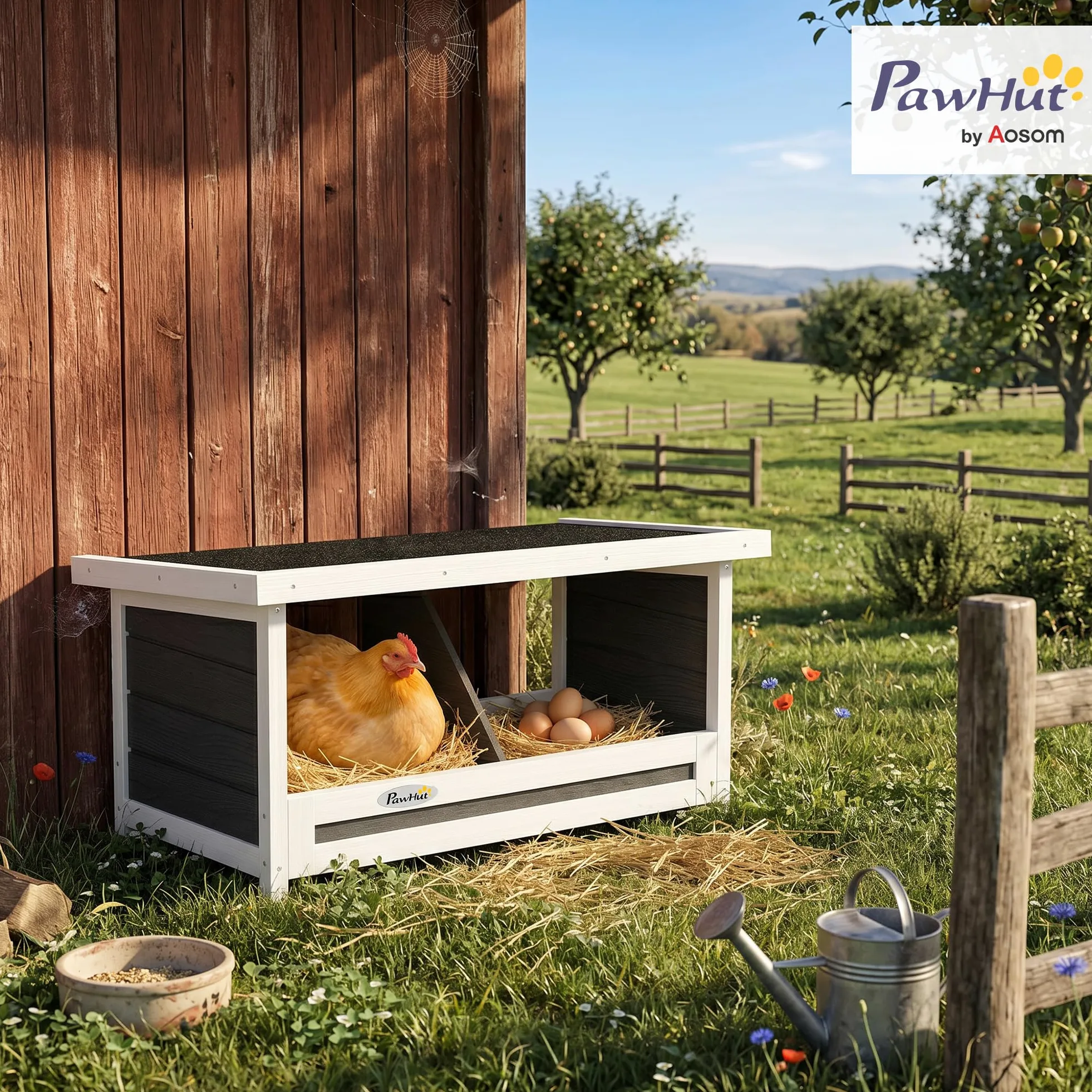 PawHut Ponedero para Gallinas de Madera Caja Nido para 2 Gallinas con 2 Departamentos y Techo Asfáltico para Interior y Exterior Gris