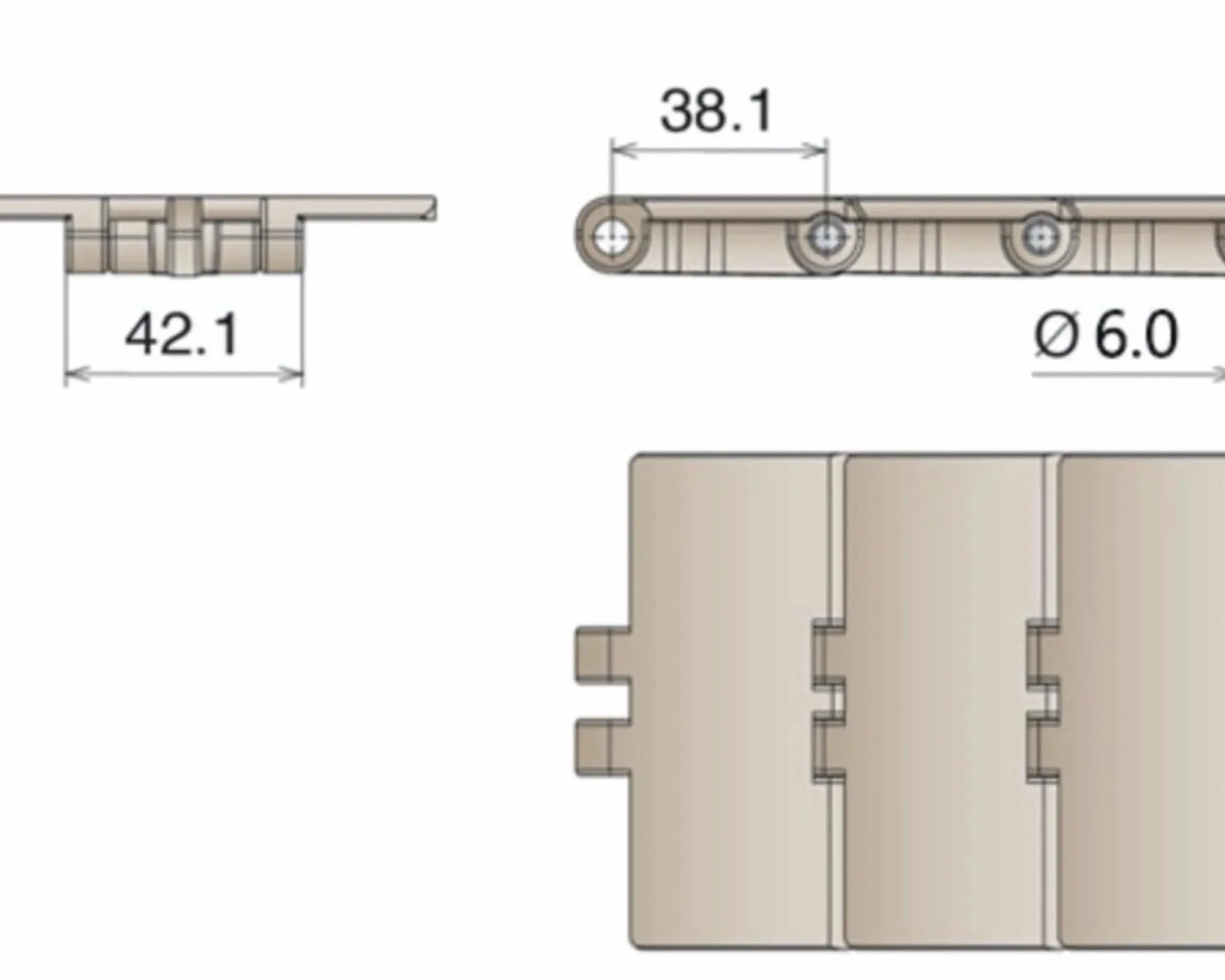 Cinta transportadora 820-K400 101,6mm cadena de transmisión POM bisagra única placa de cadena superior plana
