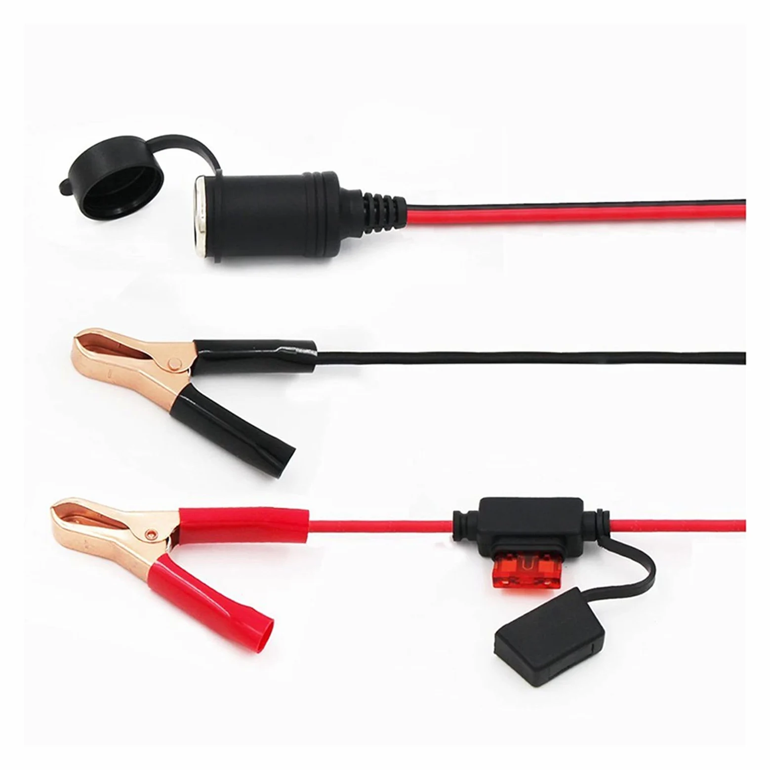 Adaptador Hembra for Encendedor de Cigarrillos de Coche, 2 pies, 12V, 24V, Pinzas de cocodrilo de 10A, Cable de extensión con Clip for batería de Coche