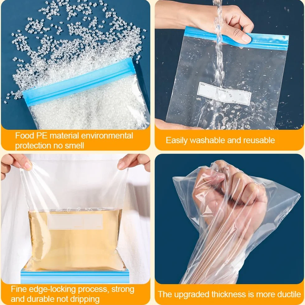 Bolsas de congelador reutilizables con cierre a presión, transparentes, doble sellada, sin BPA, para alimentos y sándwiches (3 tamaños)