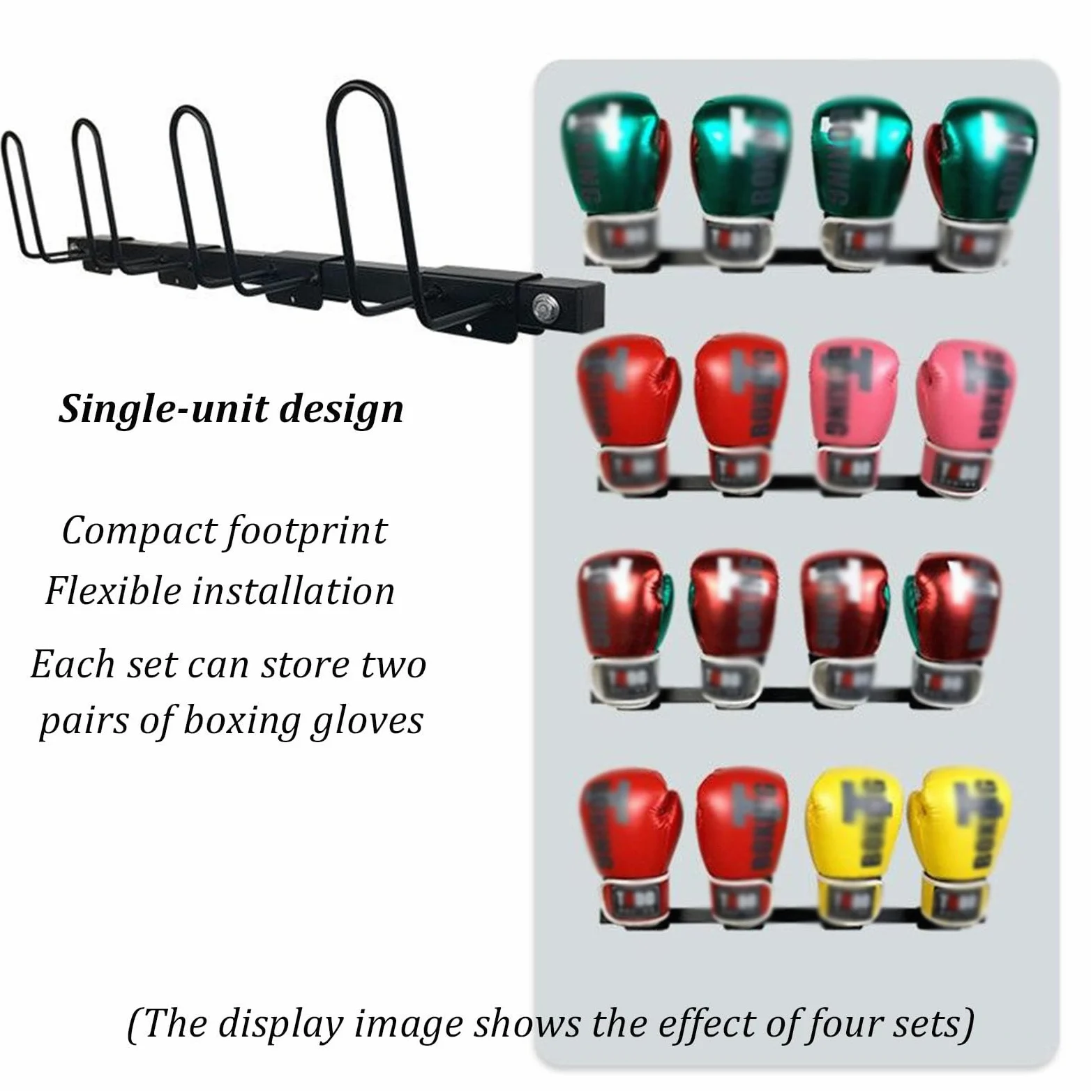 Soporte de pared para guantes de boxeo (capacidad para 2 o 3 pares) | Fabricado en acero; ideal para gimnasios, uso doméstico o tiendas(Black,2)