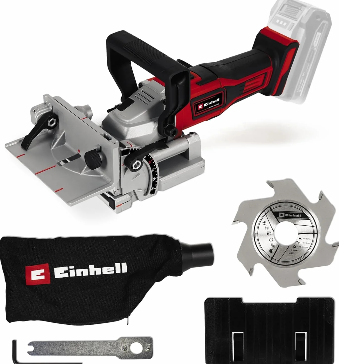 Einhell Fresa engalletadora con batería TE-BJ Li-Solo Power X-Change (18V, iones de Li, ajuste de ángulo/altura continuo, regulación de profundidad de 6 niveles, sin batería ni cargador)