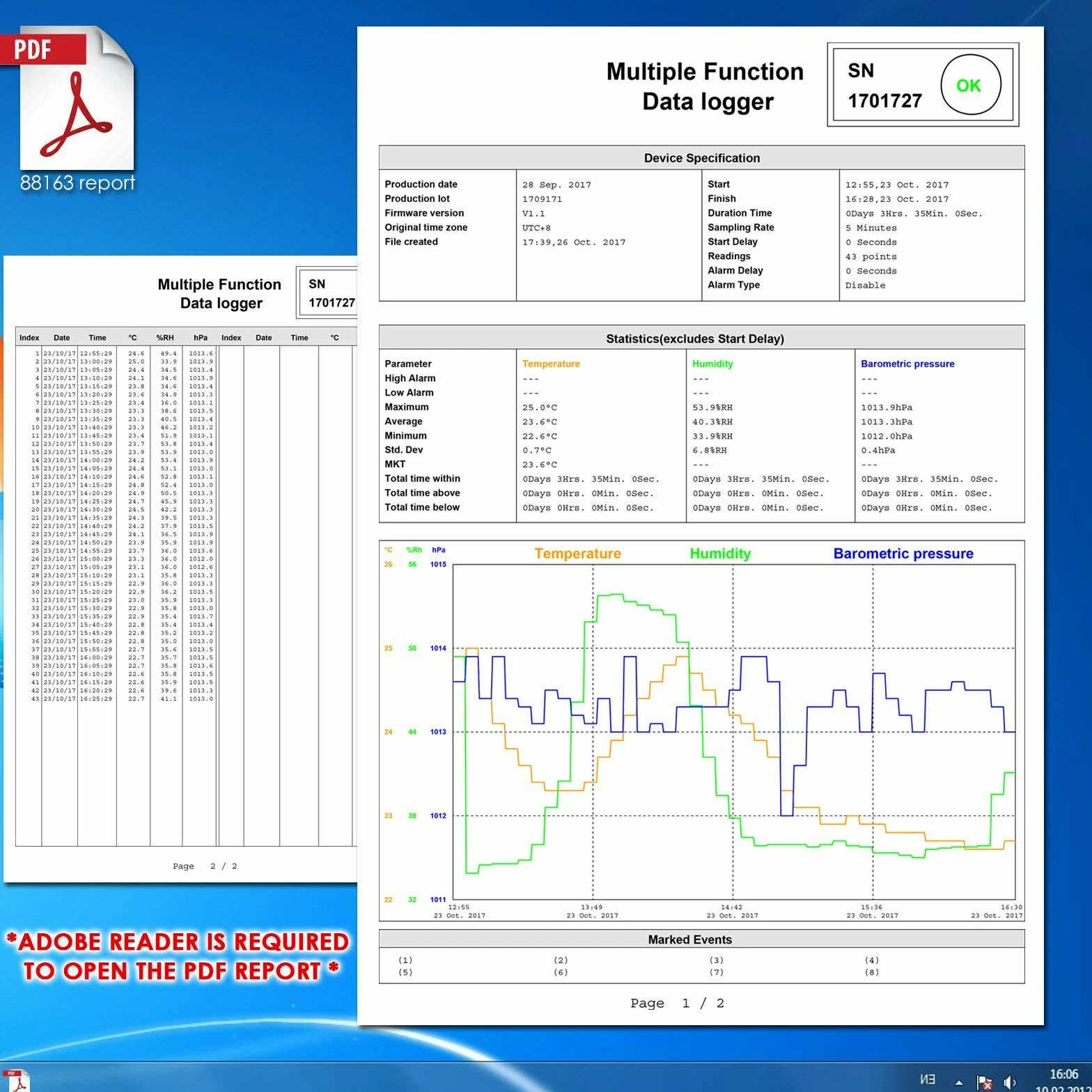 Registrador De Datos USB Digital Humedad/Temperatura/Presión Indicador De Registro De Datos Barométricos, Plug And Play, Generar PDF Y Excel, 6 Idiomas, PHa, InHg, ℉, ℃ Y RH