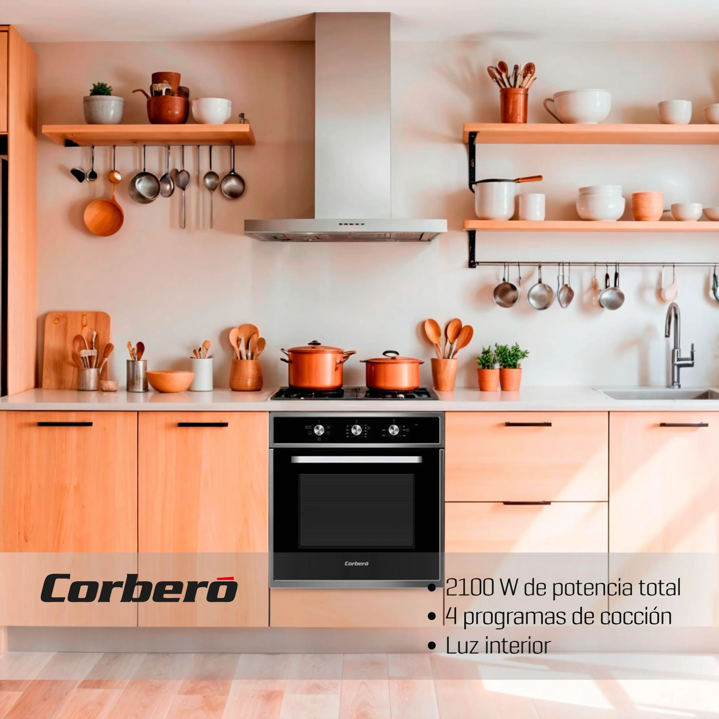 Corberó Horno convección 70L CCHM603X 60x60x58 cm 2100W Negro perfil Inox