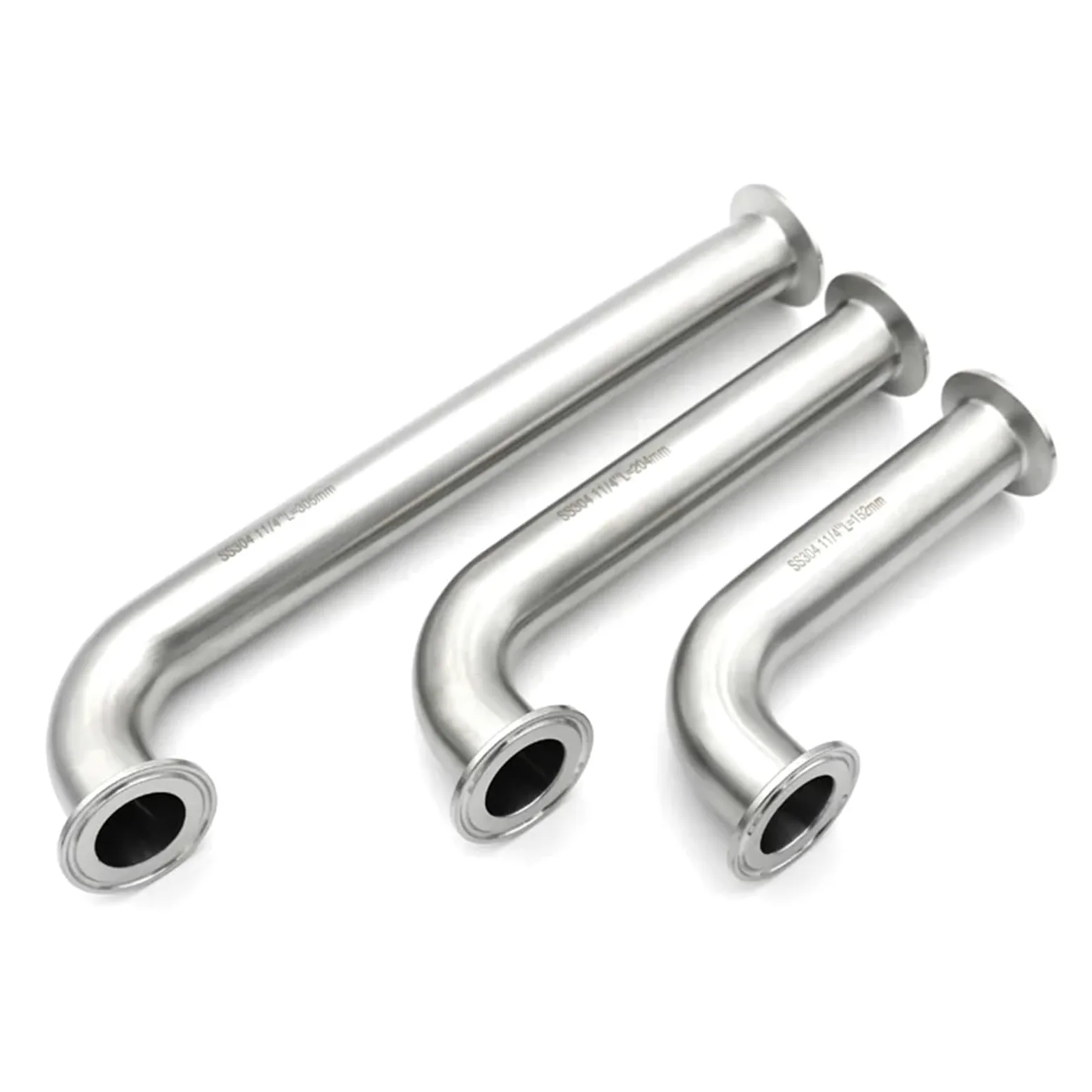Codo de 90 Grados de Acero Inoxidable 304, Abrazadera Triple, extensión Larga, 25, 38 y 51 mm, Accesorio for tubería de 1", 1,25", 1,5" y 2"(OD38x50.5 L457mm)