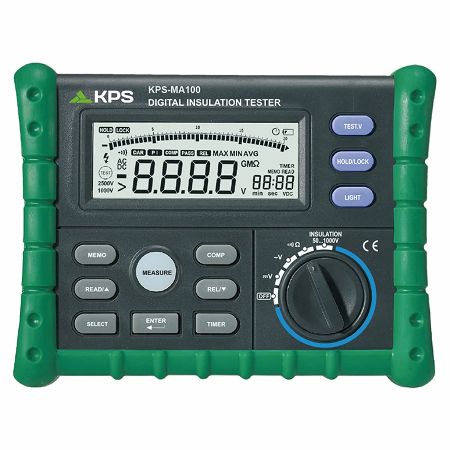 KPS-MA100 Medidor de Aislamiento hasta 1KV (50V, 100V, 250V, 500V y 1000V) Cálculo DAR/PI