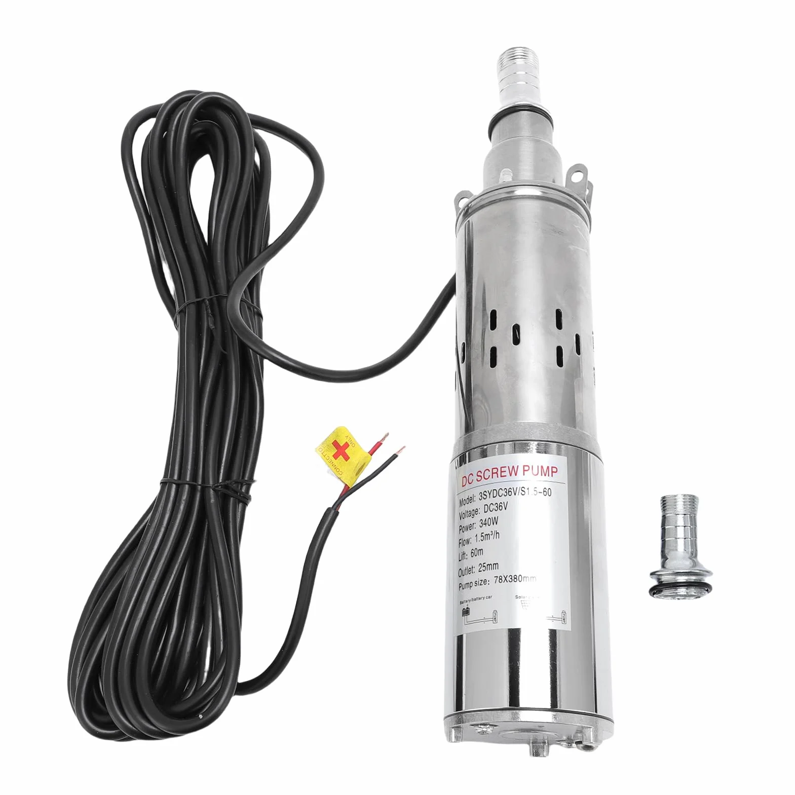 SEAFRONT Bomba Solar de Pozo Profundo de 3 Pulgadas, Bomba de Agua Solar Sumergible de Acero Inoxidable 340 W 1,5 m³ H 196 Pies con Sello Mecánico de PTFE para Riego Extracción de Ríos Uso Doméstico