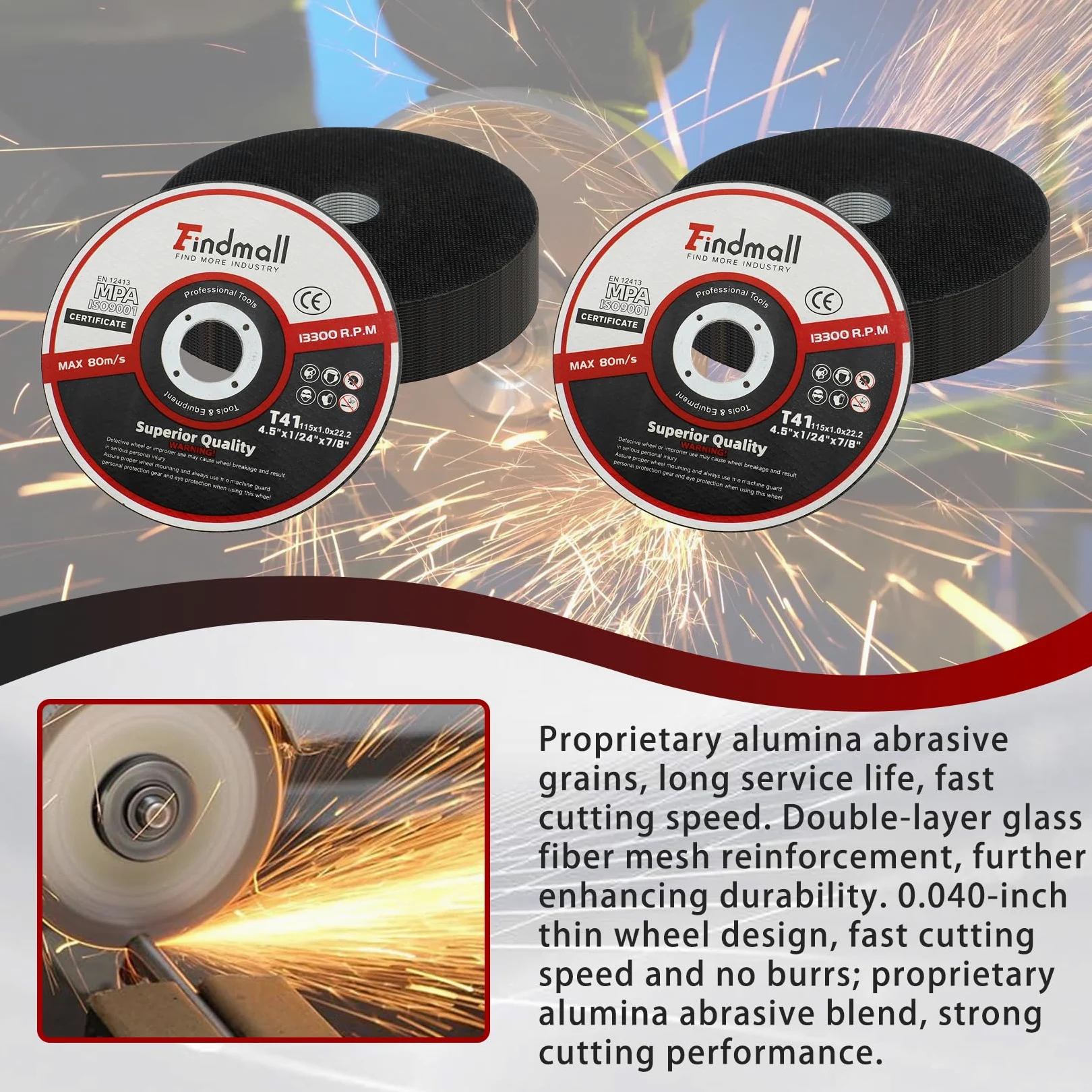 100 discos de corte de 4 1/2 pulgadas para amoladora angular, 4 1/2" de diámetro, 0.040" de espesor y eje interior de 7/8", discos de corte para metal y acero inoxidable, disco de corte para amolado
