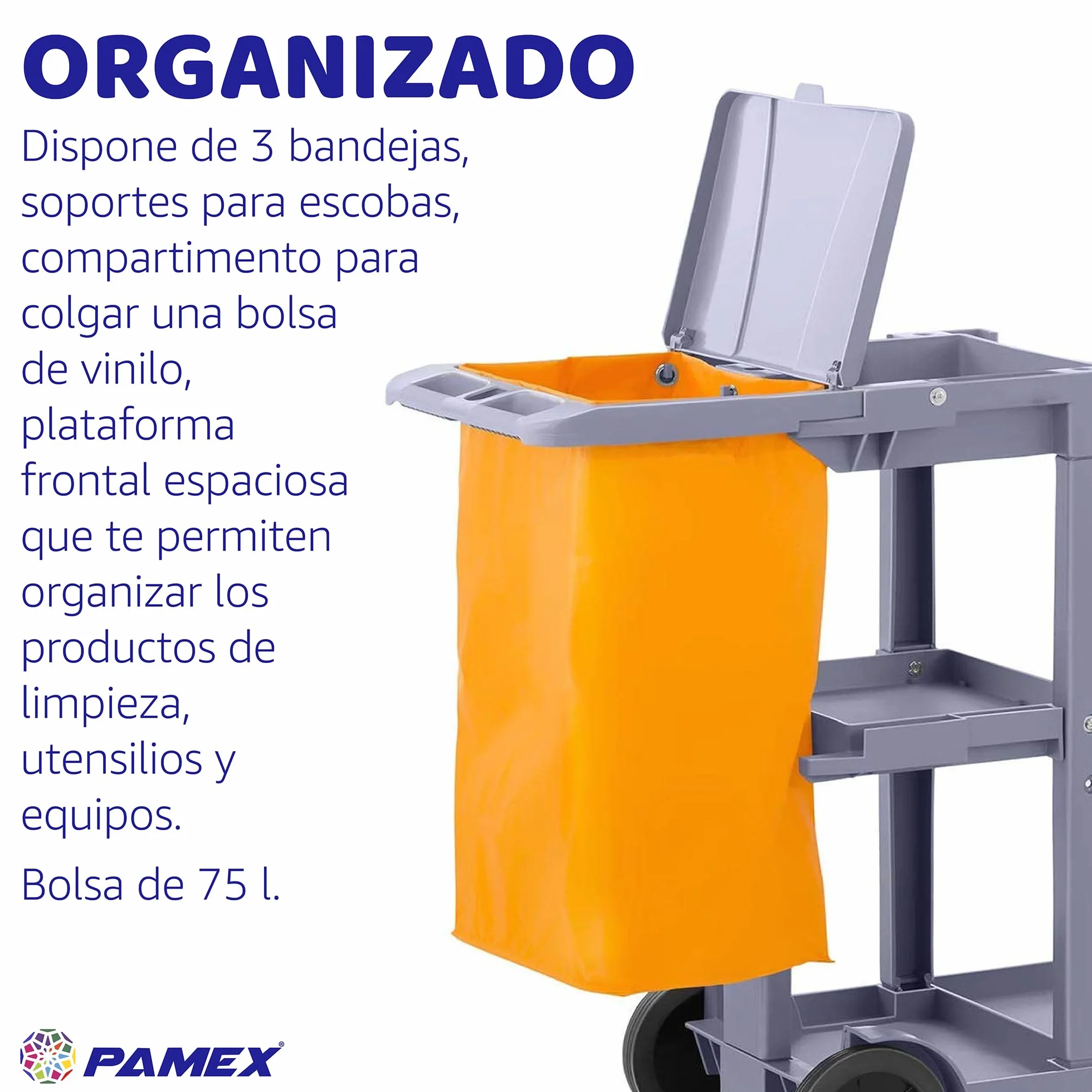PAMEX Carro de Limpieza Profesional Multiusos para Hostelería, Restaurantes, Comercios, hospitales, Oficinas y Grandes Superficies.