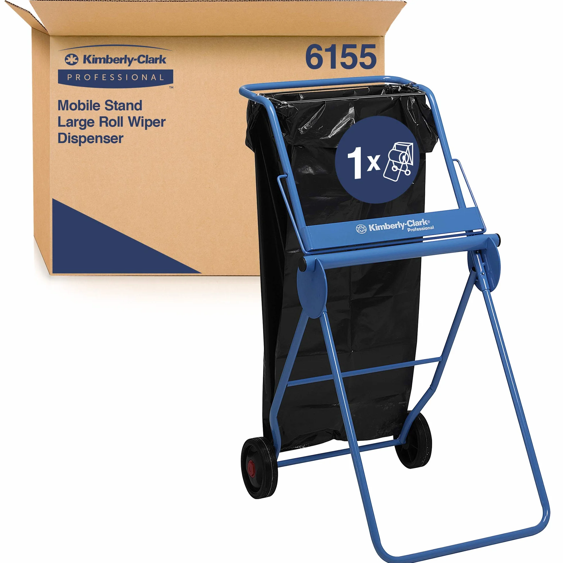 Kimberly-Clark Professional Dispensador de Paños Móvil para Rollos Grandes, 6155, Azul, 78,8 x 56,4 x 15,8 cm
