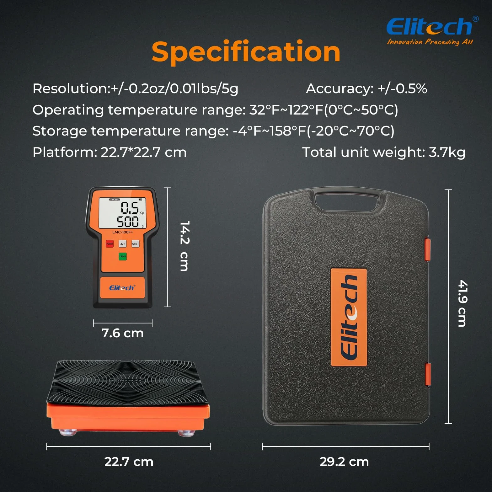 Elitech Báscula Electrónica Refrigerante 50KG de medición más Pesada para HVAC, Escala de Recuperación de Peso de Carga Electrónica de Refrigerante Inalámbrico LMC-100F+