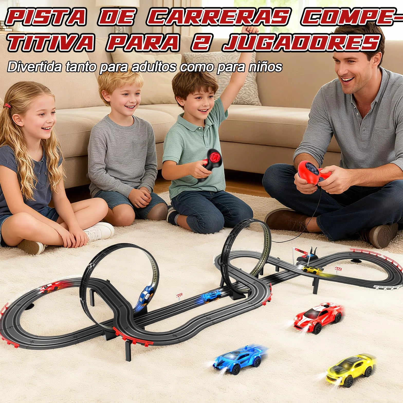 JONRRYIN Pista Carreras Electrica 1:64 Coches Niños Control Remoto Bucle 360° Extralargo Circuito Coche 3+ Años