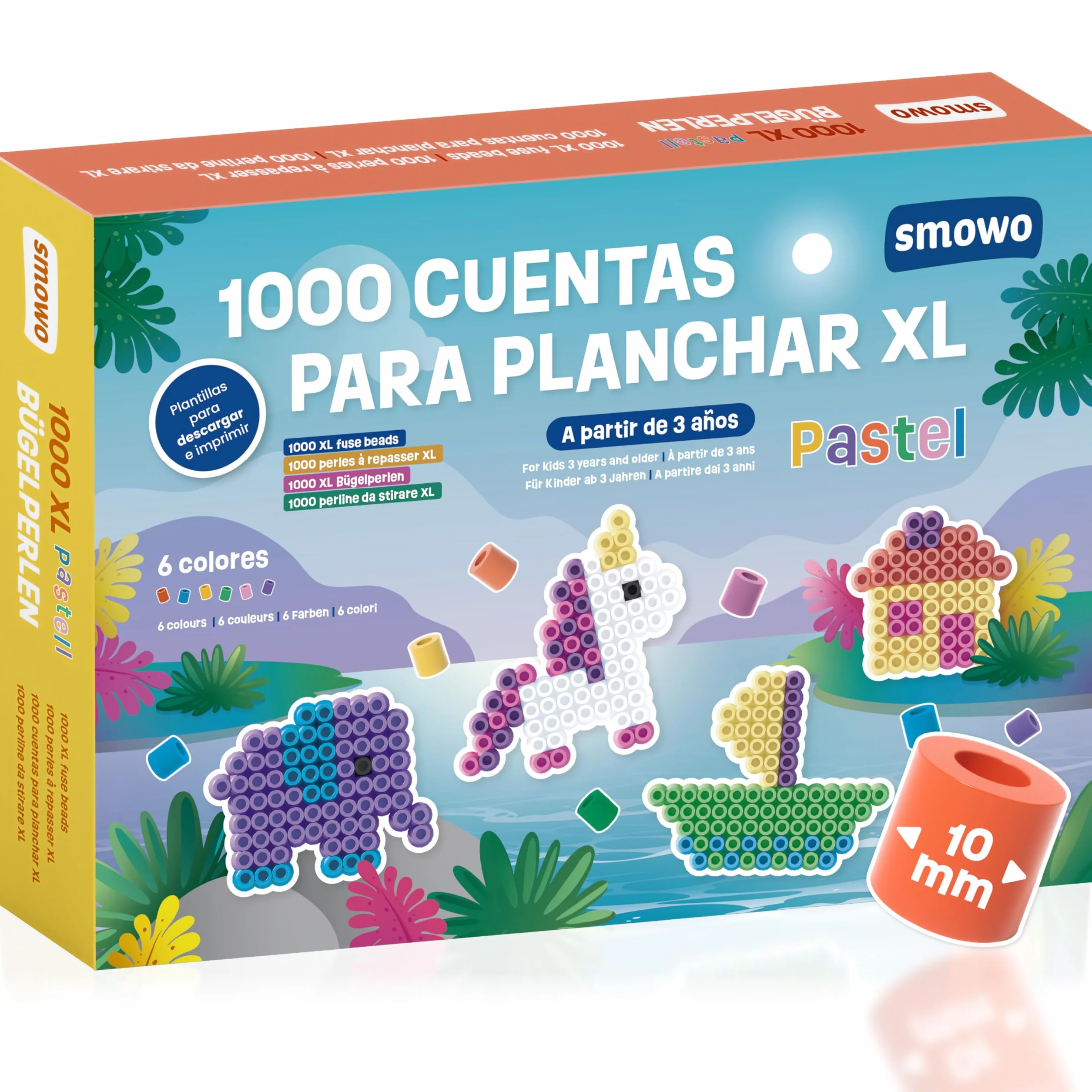 Smowo 1000 Perlas Grandes 10 mm 6 Colores Pastel Juego Creativo
