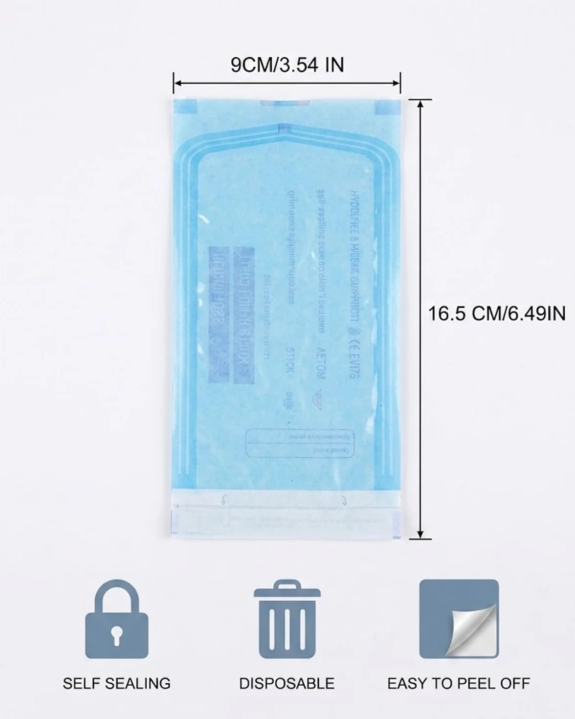 Bolsas Esterilización Desechables 200 Piezas Azules Autosellantes para Manicura Autoclave