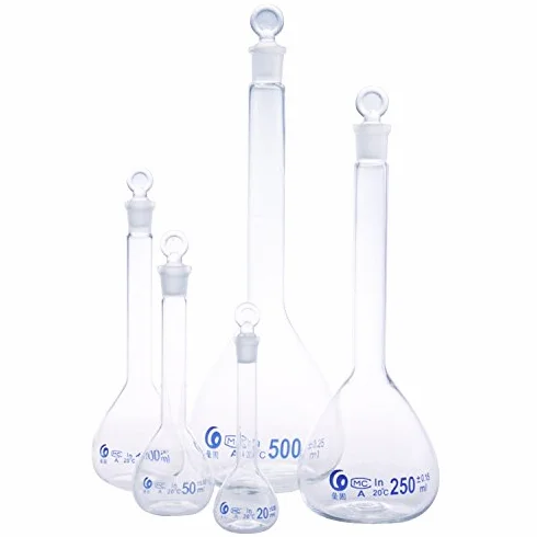 Botella de cristal borosilicato volumétrica con tapón 200 ml
