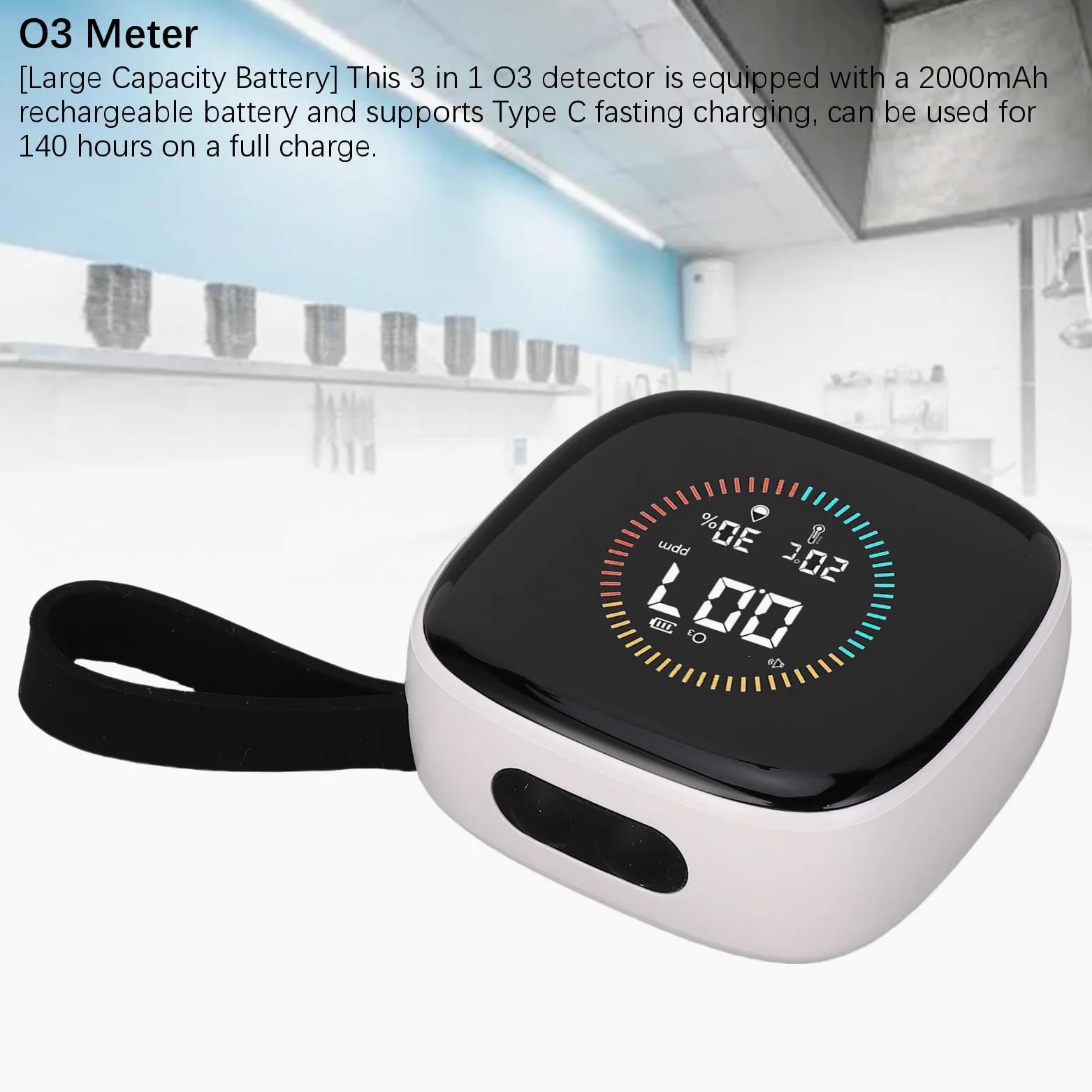 Medidor de Humedad y Temperatura O3 3 en 1, Pantalla LCD de 0-50 Ppm Probador de O3 Portátil con Pantalla LCD y Cordón Batería de Gran Capacidad para el Hogar, Viajes, Camping,