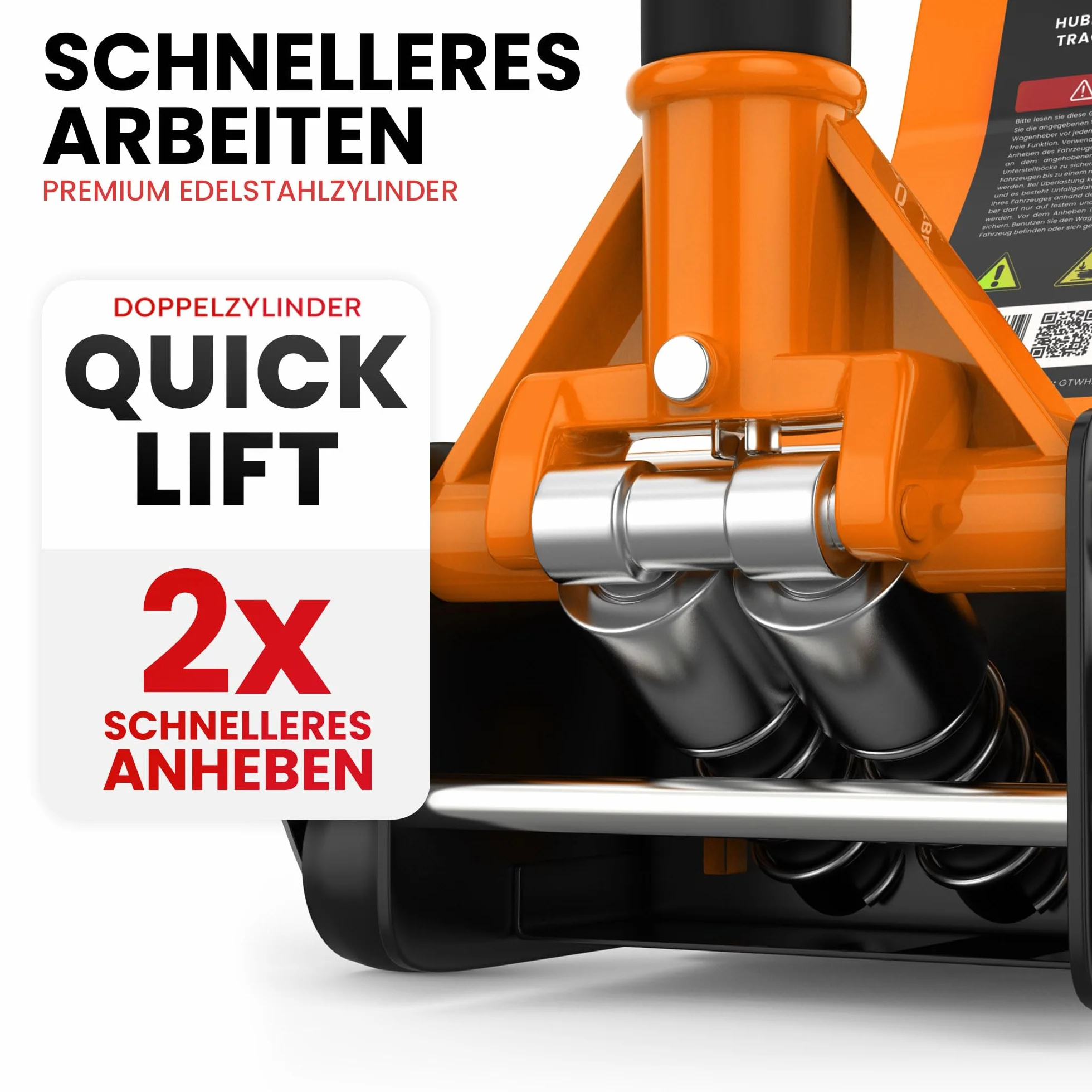 Gato hidráulico 3T de Perfil bajo 75-505mm con 2 Soportes de Goma – Elevador para Coche con Ruedas giratorias 360° – Naranja