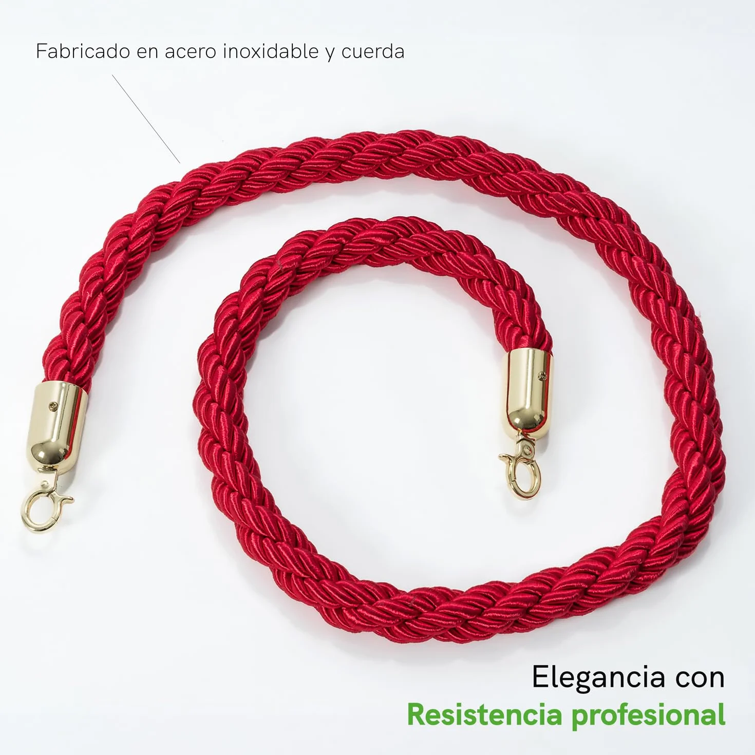 Pack Catenaria Dorada para Eventos Premium y Extensible de Acero. Poste Separador de Acero, Cordón Zona VIP Elegante para Catering con Cuerda Trenzada. (2 Mástiles + Cordón)