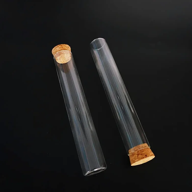 24 unids/Lote 25x150mm Tubo de ensayo de Vidrio de Fondo Plano Transparente con Tapones de Corcho Suministros de Laboratorio