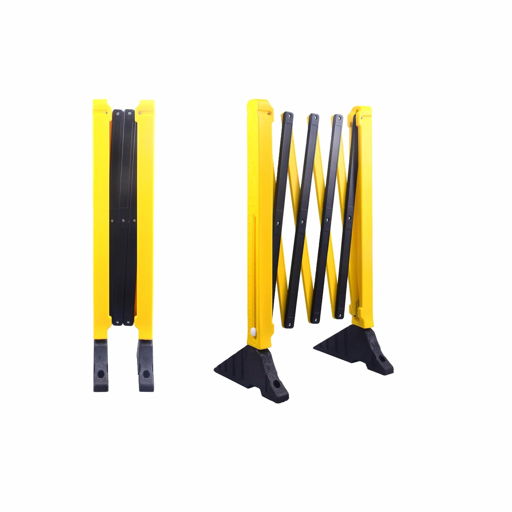 Barricadas extensibles de 260 cm, color amarillo y negro, con puerta larga de metal, retráctil, para tránsito y tráfico retráctil (2 unidades)