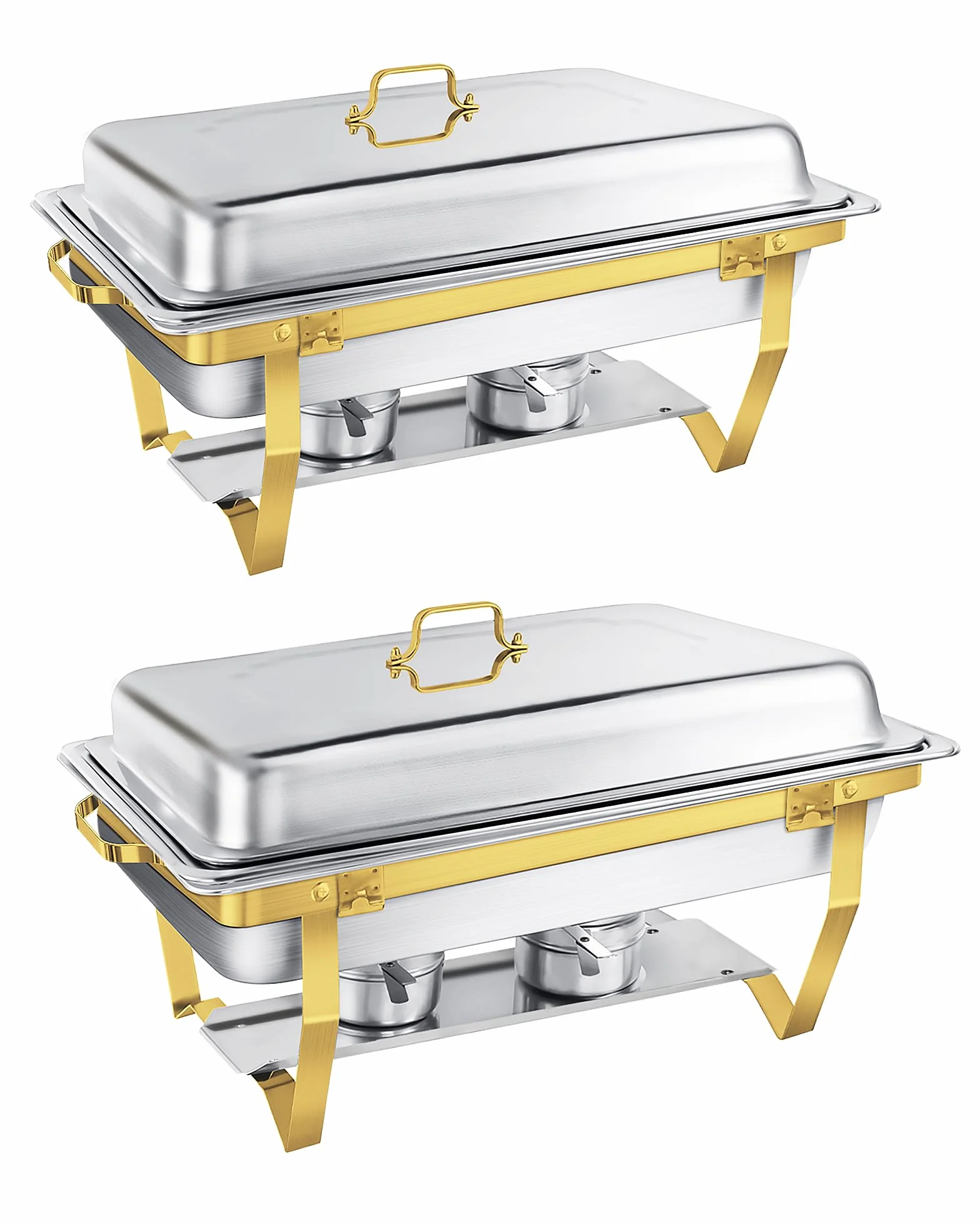 Chafing Dish Buffet Set 9L Acero Inoxidable Oro Plata Acabado Espejo Borde Enrollado Calentador Alimentos Catering