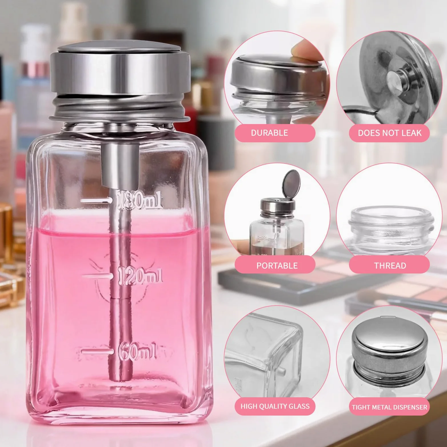 2 botellas dispensadoras transparentes de 180 ml