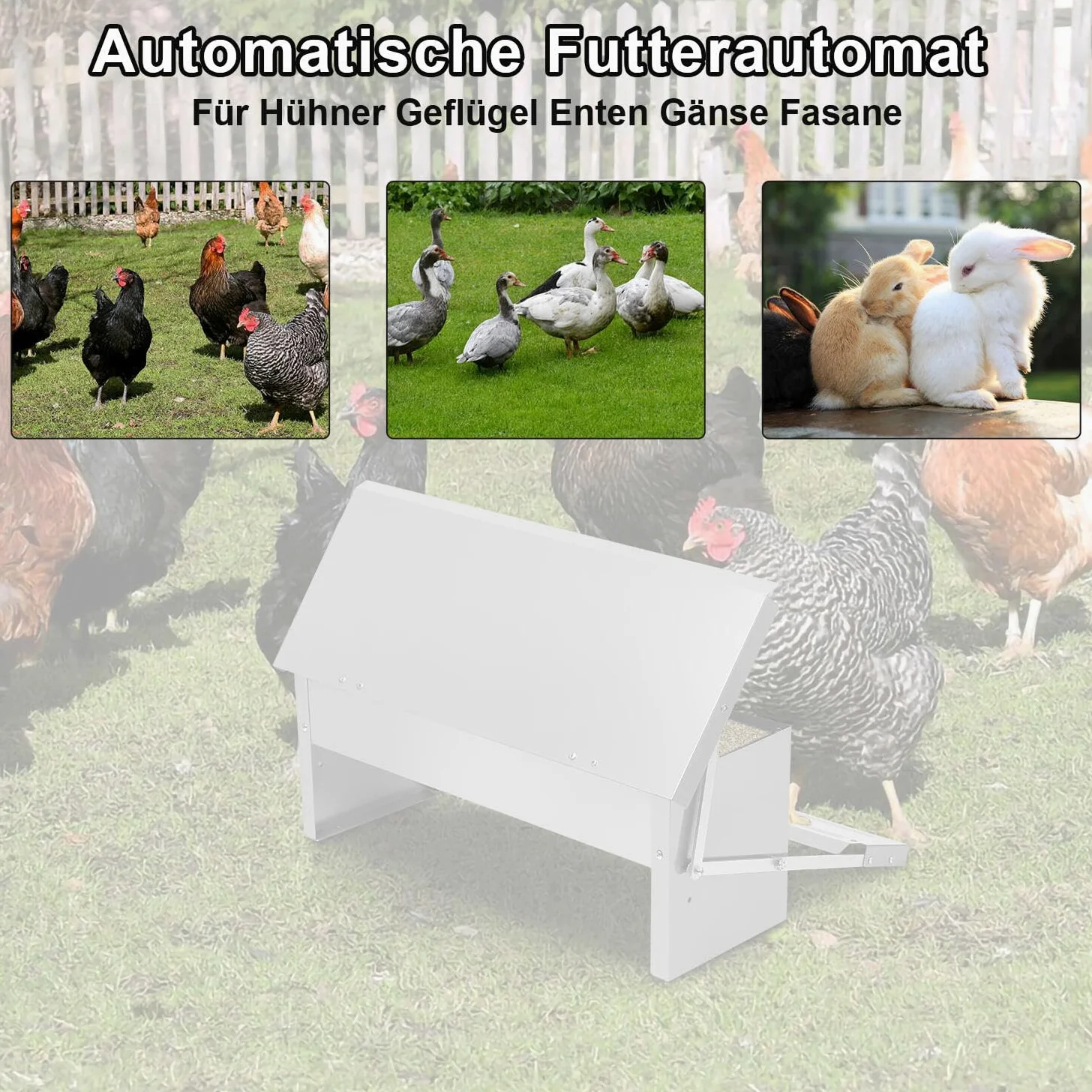 Comedero automático con pedal automático y manta resistente al agua, 2 comederos automáticos de 5 kg, con protección para ratones (guantes + cuchara de acero inoxidable), galvanizado