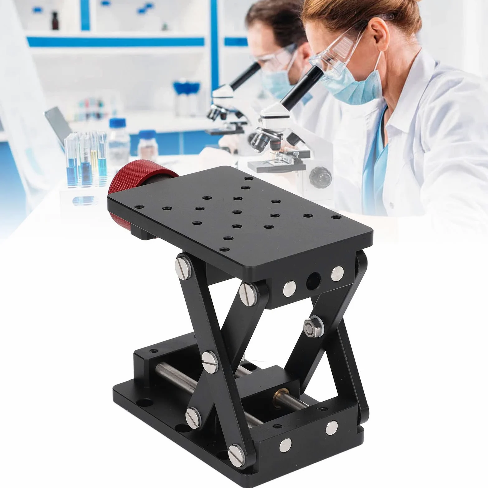 Asixxsix Plataforma de elevación de laboratorio, Plataforma de soporte de tijera ajustable manual, Plataforma de desplazamiento de elevación de alta precisión de 55 mm, Aleación de aluminio Scissor
