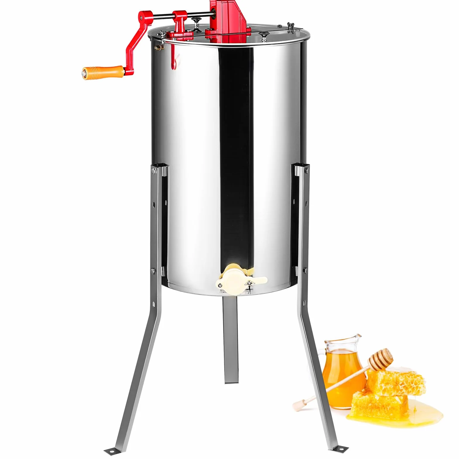 VEVOR Extractor de Miel Manual 2/4 Marcos Centrífuga Separador de Miel de Acero Inoxidable con Tapa Adecuado de Panal Tamaño Profundo 48x23 cm Tamaño Mediano 48x16 cm Altura Regulable para Apicultura