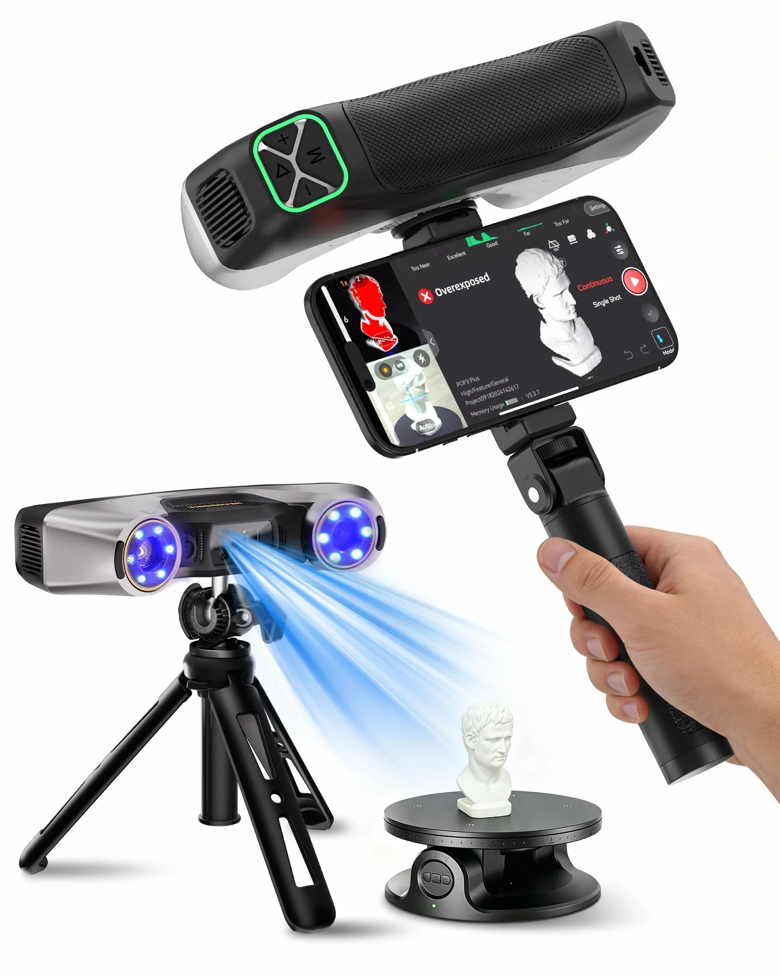 Revopoint MetroY Pro Escáner 3D Láser Azul Profesional, Alta Precisión 0,01 mm, 62 Líneas de Campo Completo, Wi-Fi 6, Ideal para Impresión 3D, Ingeniería Inversa, Modelado CAD e Inspección de Calidad