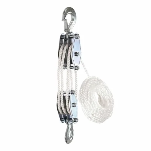 Sistema de polea de elevación de cuerda pesada de 3 ruedas, bloque de 15 m, rueda de elevación ideal para uso industrial y doméstico, polea blanca para una carga eficiente