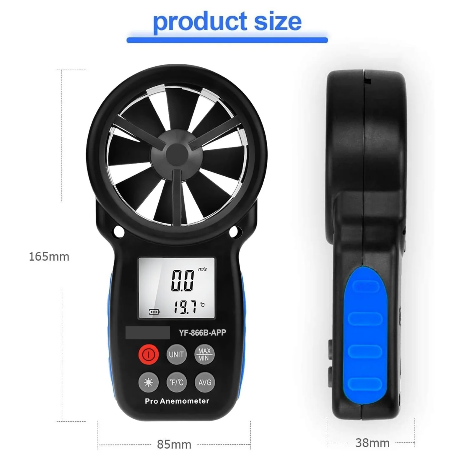 Medidor de flujo digital Anemómetro Digital 866A/866B/866B-APP, medidor de velocidad del viento, mide la temperatura del viento y el flujo del viento con retención de datos y USB para agua diesel quer