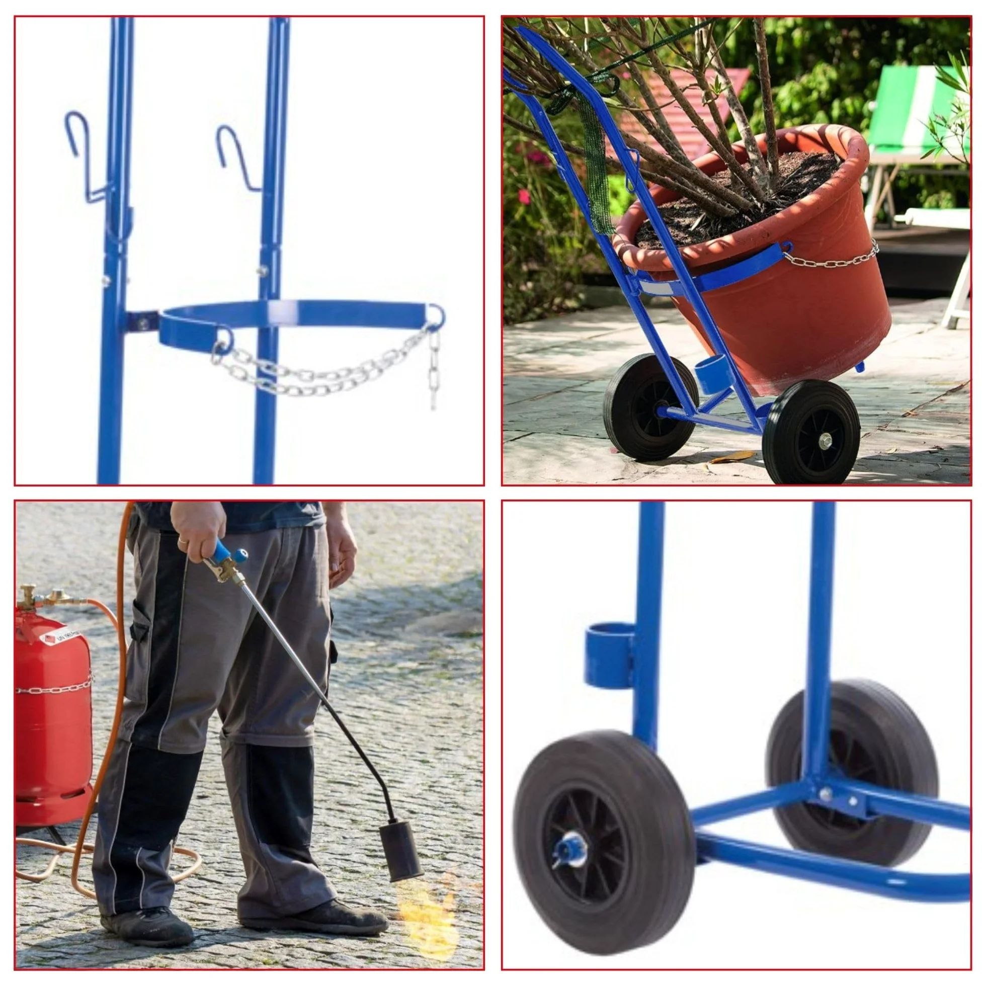 Toolland Carrito para bombonas de Gas 100 kg Cadena Ajustable Acero Inoxidable Ruedas 20 cm para propano butano barriles de Cerveza Interior Exterior