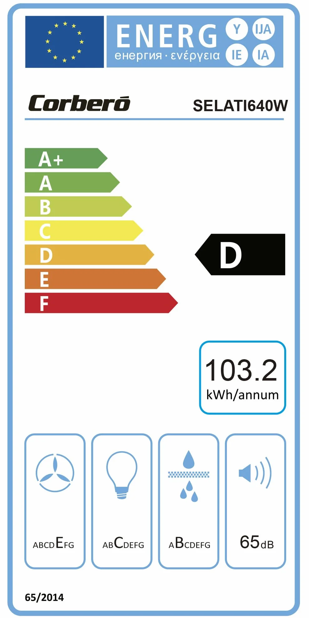 Corbero Campana Convencional 60 cm SELATI640W 400 m3/h 65db 191,5 W Blanco