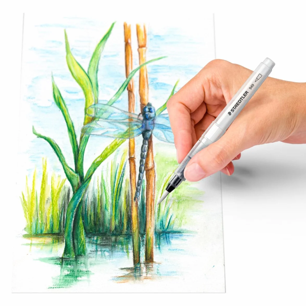 STAEDTLER Design Journey 949-SBK4-CST Water Brush Blíster con Cuatro Pinceles de Agua Blanco