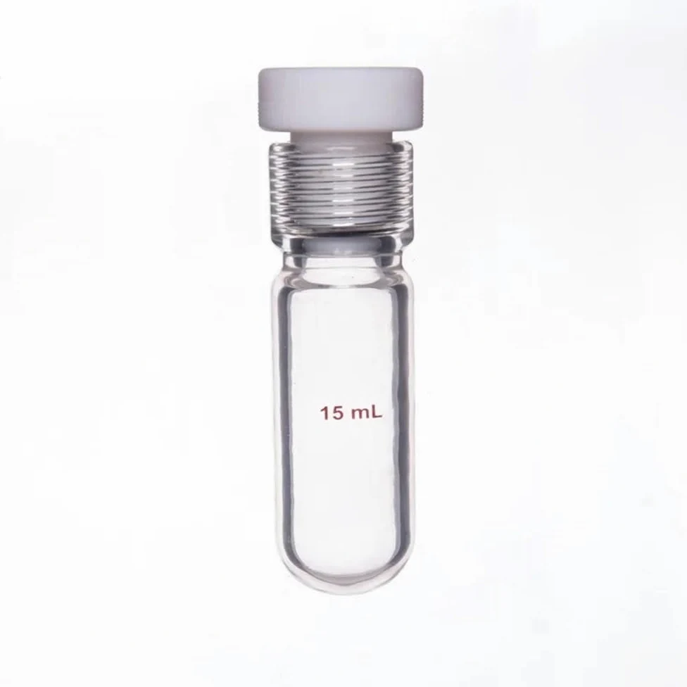 Cristalería de Laboratorio Recipiente a presión de pared gruesa con tapón de rosca interna de PTFE de pared gruesa P16(120mL-P160006)