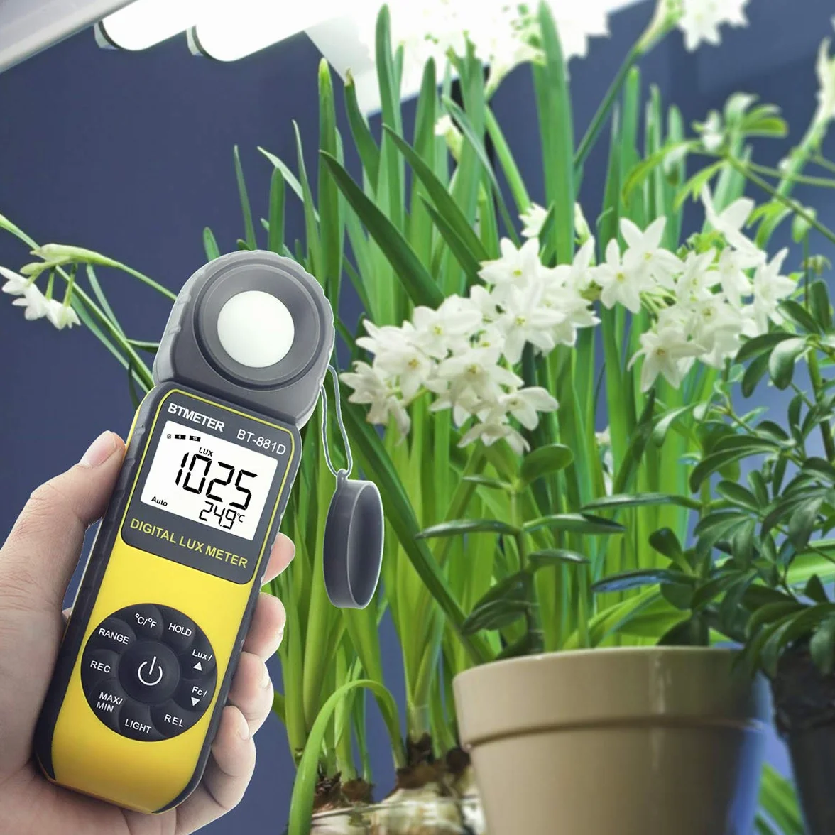 BTMETER BT-881D Medidor de Luz Digital 0,01~400.000 Lux Sensor Giratorio 270º para Plantas LED