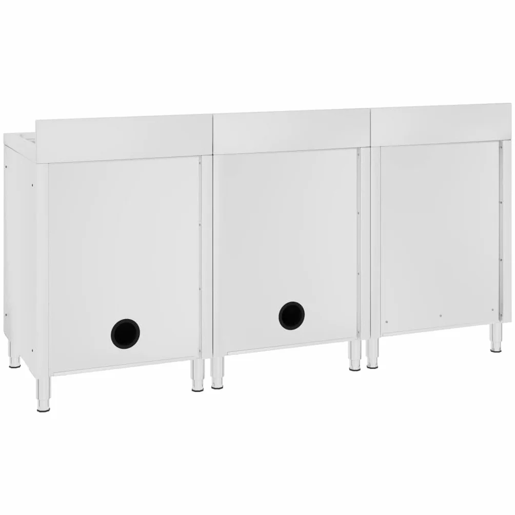 vidaXL Fregadero de Cocina Profesional Mesa de Trabajo Comercial Mueble Equipo Armario de Almacenamiento Restaurante Acero Inoxidable 180x60x96 cm