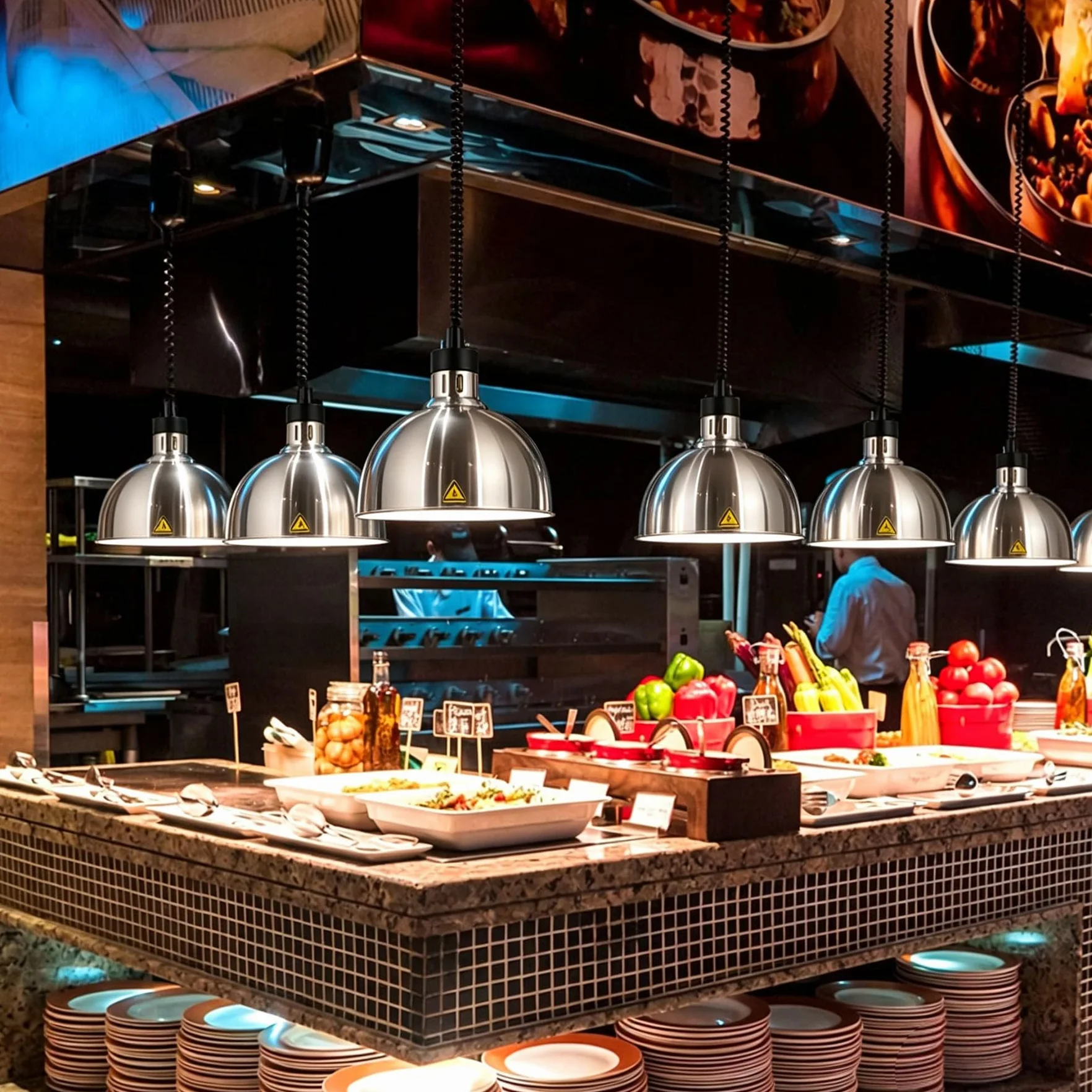 Lámpara de Calor de Alimentos 250W Suspensión Altura Ajustable para Cocina Buffet Restaurante
